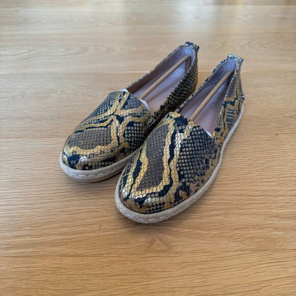 Abeo Blake Metallic Snakeskin Espadrilles Flats 8 Neutral - Picture 2 of 11